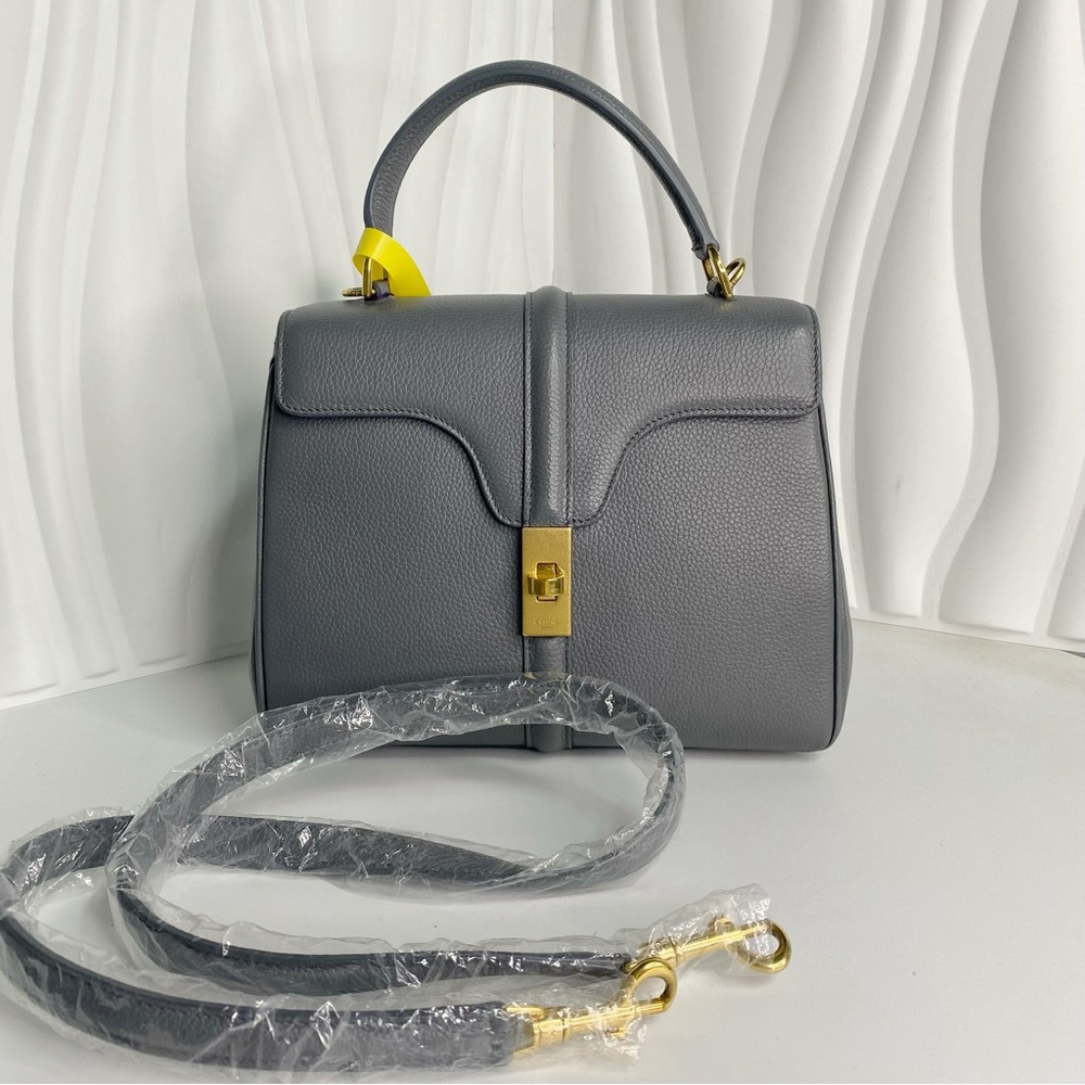 Celine 16 Small Satin Calf Handbag Bag Leather Grey